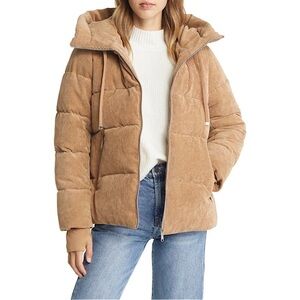 Sam Edelman Corduroy Puffer Pillow Collar Jacket in Tan